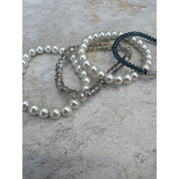 4 Stacking Bracelets Pearl Bead Neutral Glam Party Preppy Boho - Picture 2 of 5